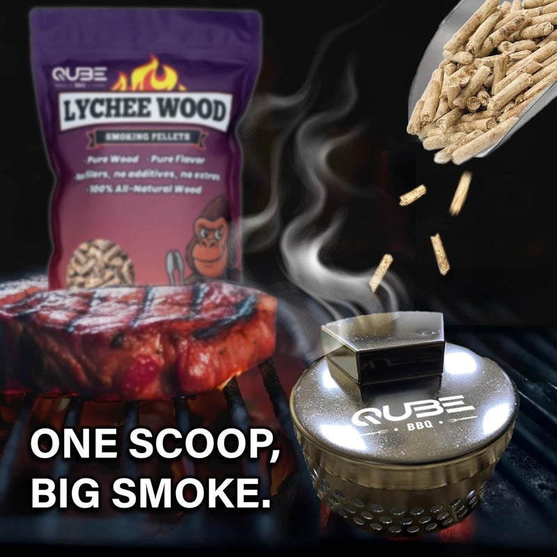 QUBE BBQ Taiwanese Lychee Wood Smoking Pellets | Light Floral Fruitwood Smoke | Use Less, Taste More | 100% Natural Hardwood for All Grills & Smokers | 2 lb Bag - Image 4